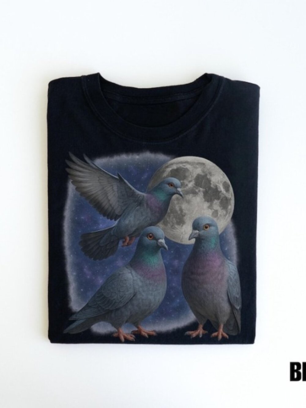 Three Pigeon Retro Graphic T-shirts, Pigeon Moon Shirt